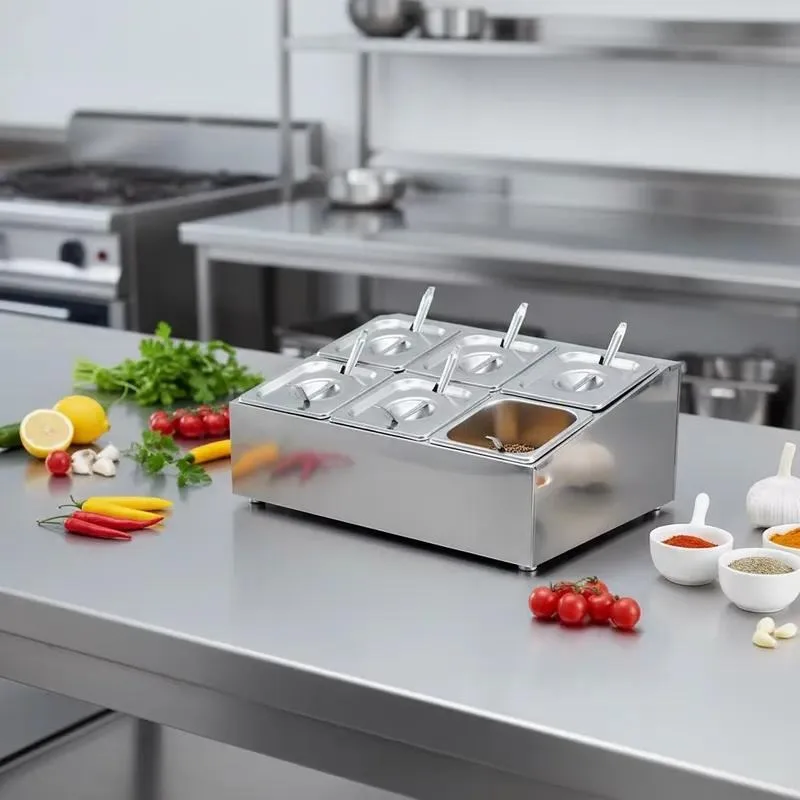 Silver Stainless Steel Grid Square Preparation Bowl, Jam and Seasoning Storage Container Kitchen Accessories