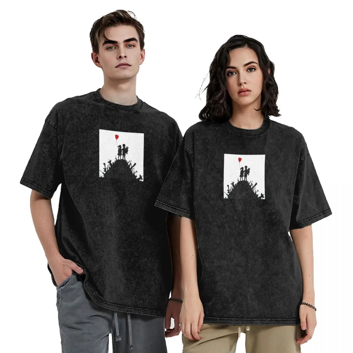 

BANKSY Boy & Girl GUN HILL LOVE T-Shirt anime figures kawaii clothes for a boy T-shirt men