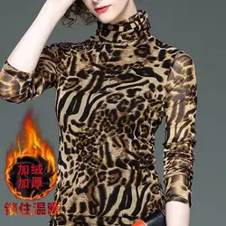 Blouse Women Leopard Print Women's Long-Sleeved Top Thermal Turtleneck Slim-Fit Printed Shirts Blusas Ropa De Mujer