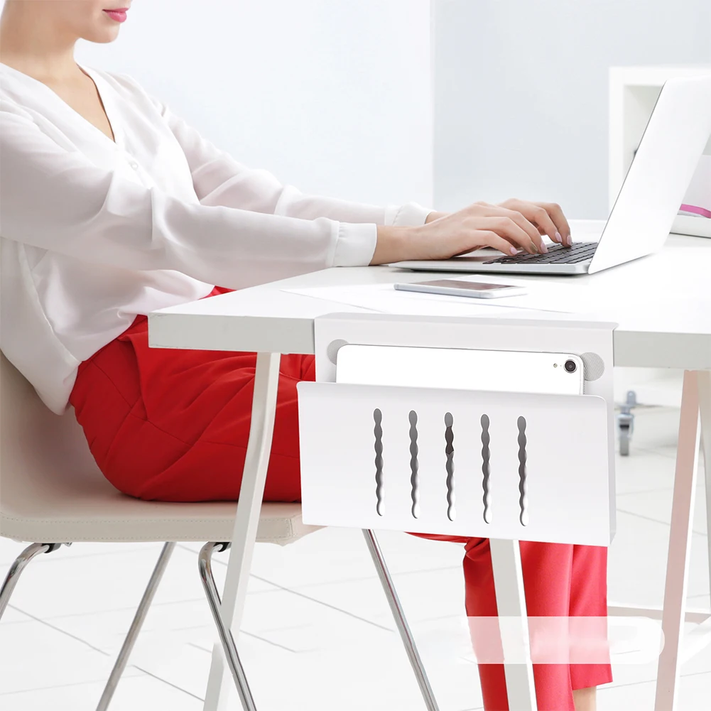 Desk Side Storage Organizer No Drill Clamp on Desk Shelf Hanging Laptop Mount for Office Supplies & Studio Essentials