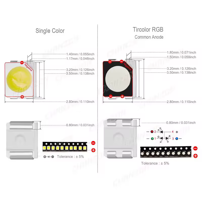 100Pcs 3528 SMD LED Diode Chip Warm White Red Green Blue Yellow Orange UV Purple Pink RGB PLCC2 PLCC-4 Lamp Light Beads Emitting - Image 2