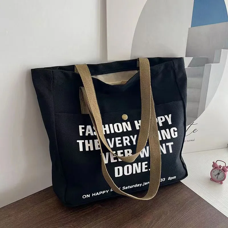 Female student canvas bag Korean version large capacity letter shoulder bag handbag simple fashion canvas bag tutoring handbag