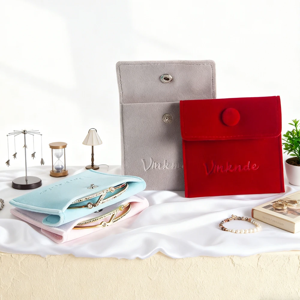 

50PC Velvet Jewelry Snap Bag for Packaging Jewellery Soft Velvet Gift Bracelet Necklace Earring Storage Button Pouch Custom Logo