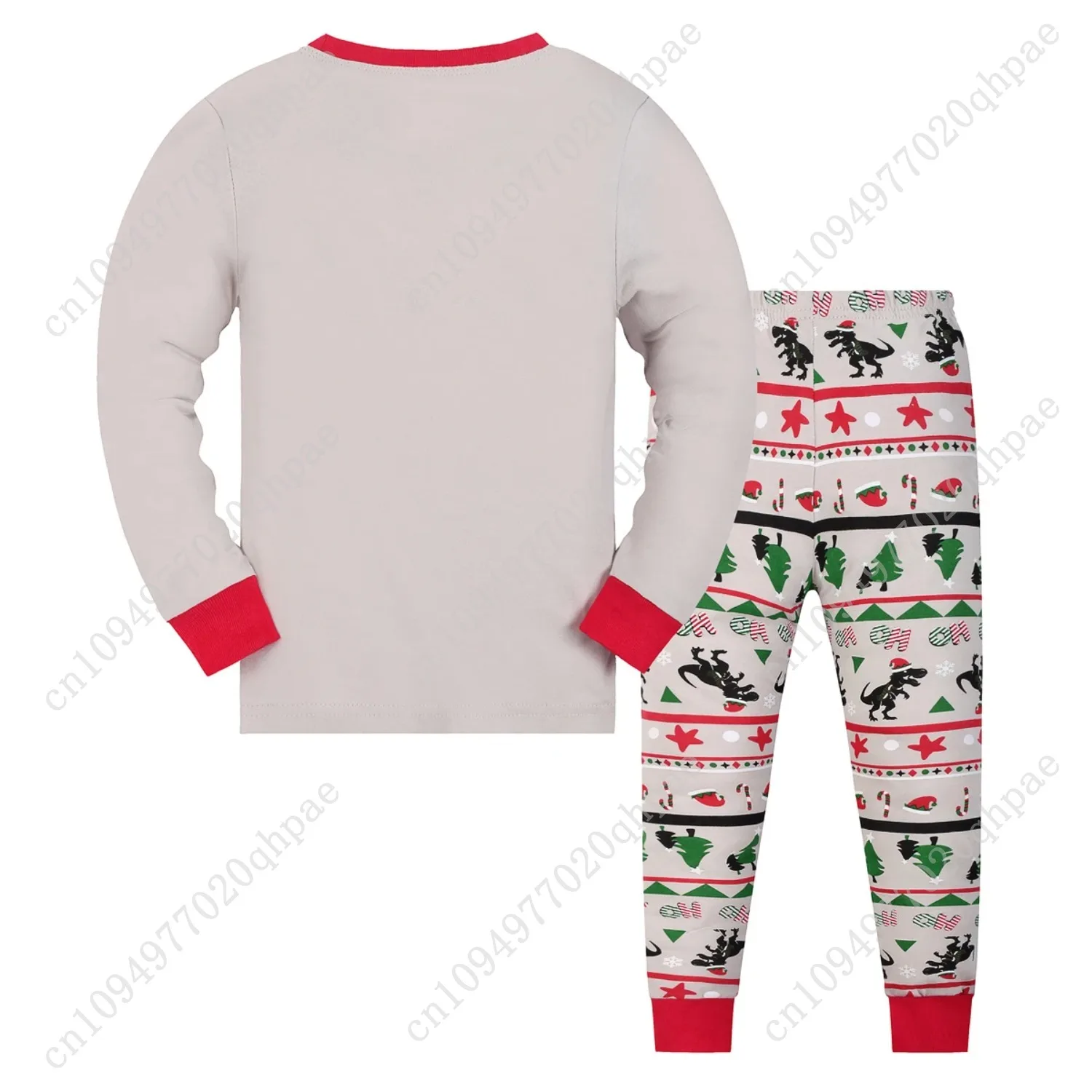 1615 set pigiama con pantaloni lunghi e maniche lunghe con motivo dinosauro natalizio ignifugo, adatto ai ragazzi dai 2 ai 9 anni