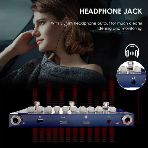 Imagen 2 del producto M-VAVE CUBE BABY Pedal de Efectos Combinados para Bajo, Portátil y Multifuncional, con Reproducción de Música Inalámbrica, Grabación de Teléfono, Audio Tipo-C