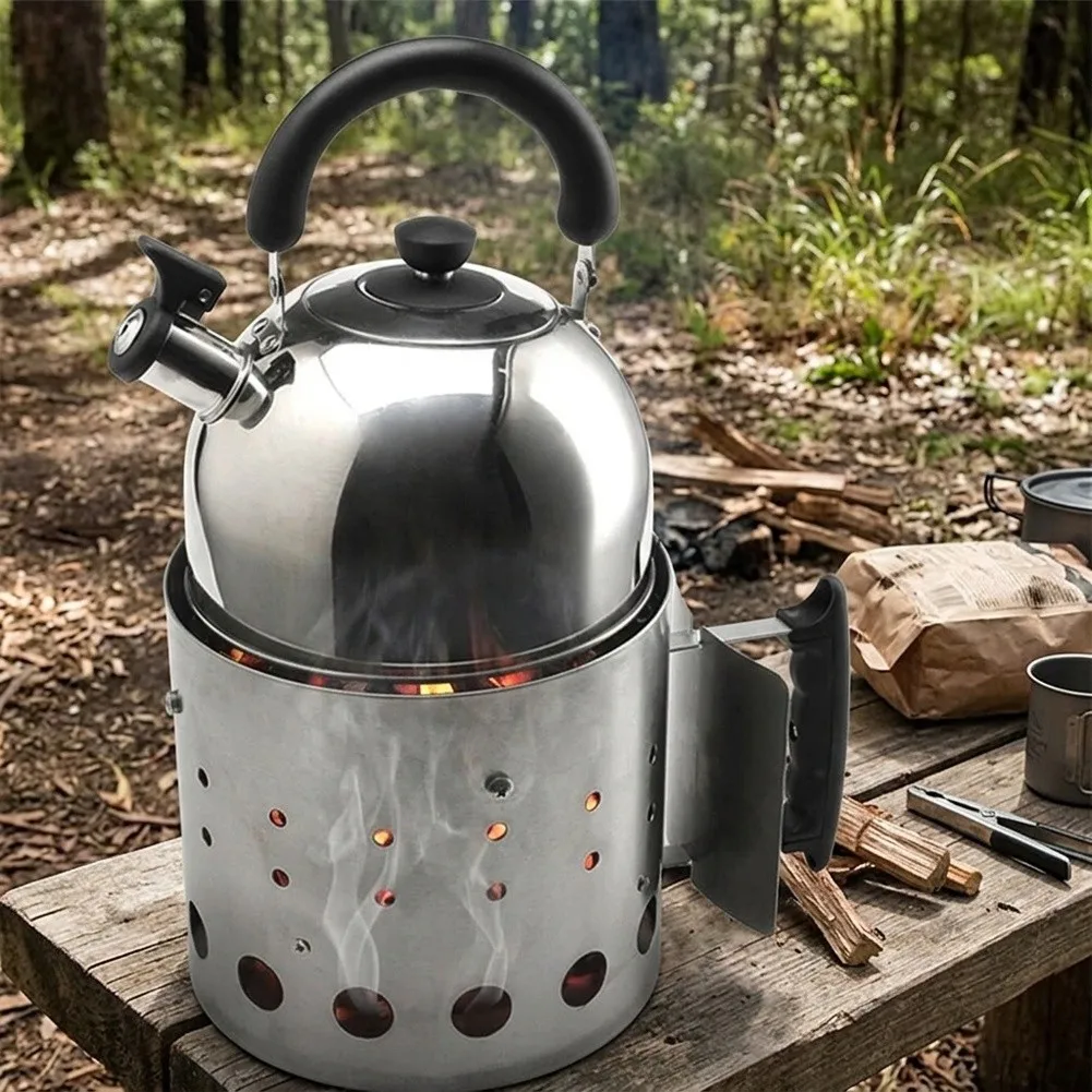 BBQ Charcoal Bucket and Grate Kit Stainless Steel 31 x 22 x 20 cm + 18 x 18 cm for Outdoor Grilling and Travel Setup
