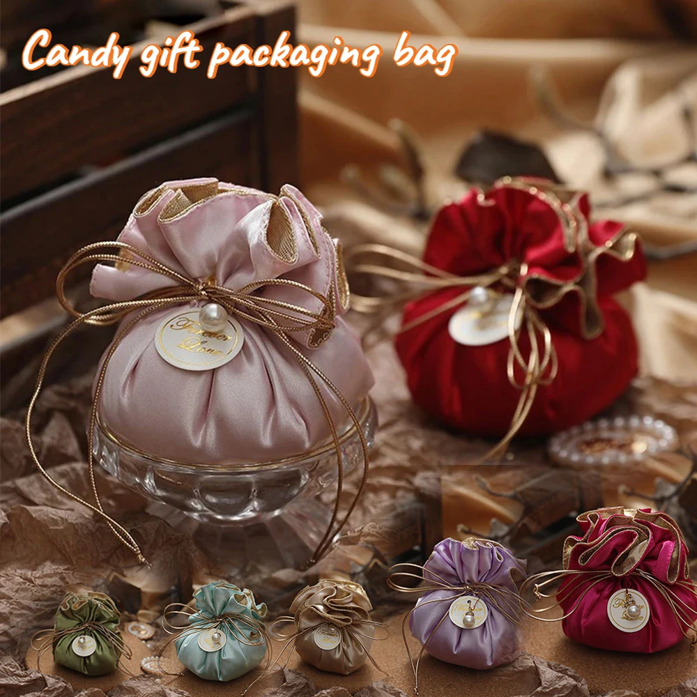 10pcs/set Creative Exquisite Double-Sided Two-Color Wedding Candy Box Candy Bag Party Wedding Gifts Candy Drawstring Bag 2Styles