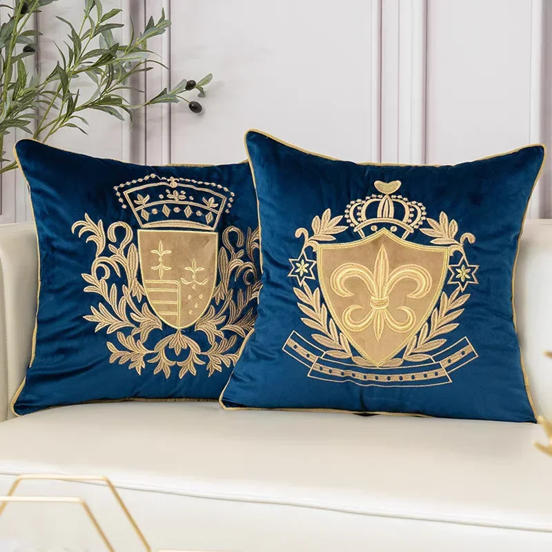 European Style Retro Cushion Cover Solid Color Embroidery Pattern Pillowcase Comfortable Living Room Sofa Throw Pillow Cover