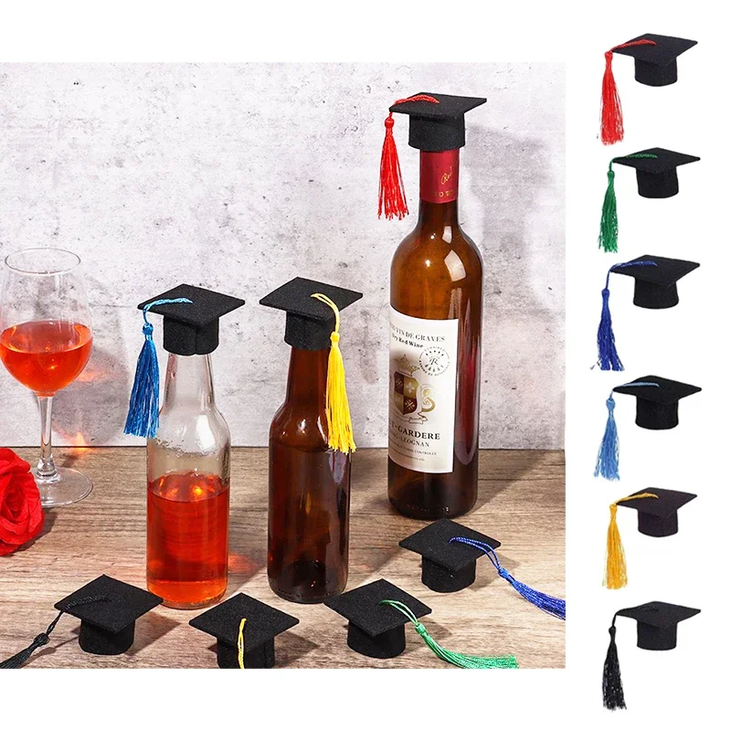 10Pcs Mini Doctoral Cap Tassels Graduation Hat Costume Top Hat DIY Doll Top Flower Wine Bottle Decoration Graduation Party Decor