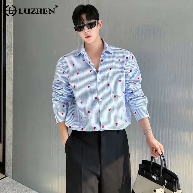 

LUZHEN 2025 Spring Elegant Long Sleeve Shirts Men's Stylish Heart-shaped Embroidery Casual Tops Male French Clothes New LZ9543