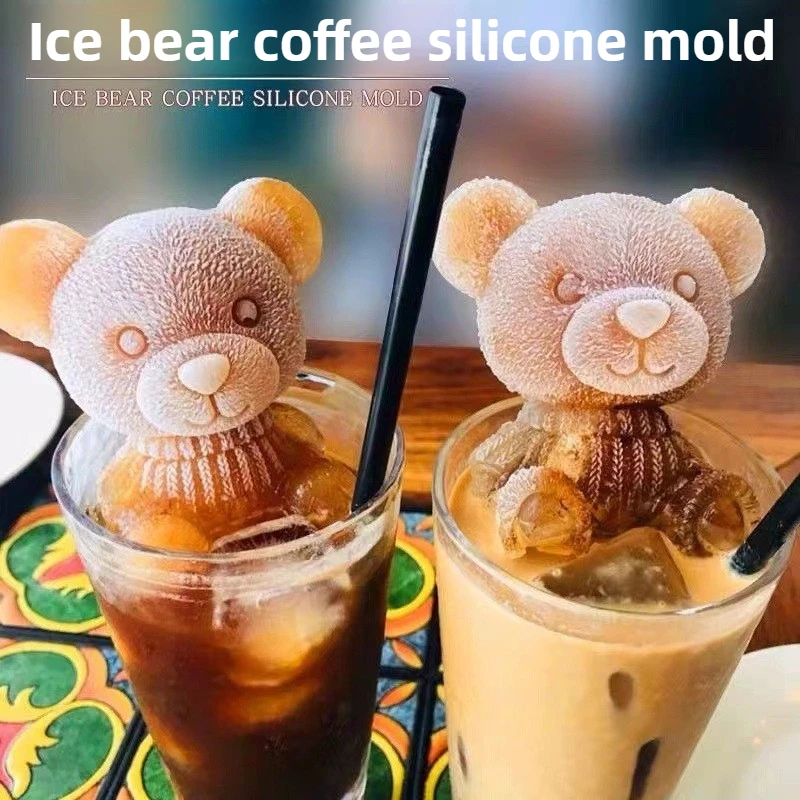 1/2 teddy bear ice cube molds, coffee beverage milk tea teddy bear ice cube tray.
