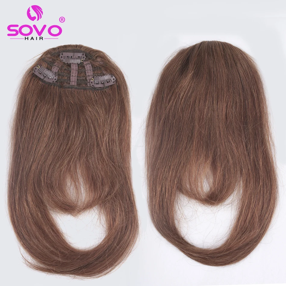 SOVO Human Hair Bangs 3 clips in Straight European Remy Natural Human Hair Fringe Blonde Brown Color 8 inch 20g Front Bang