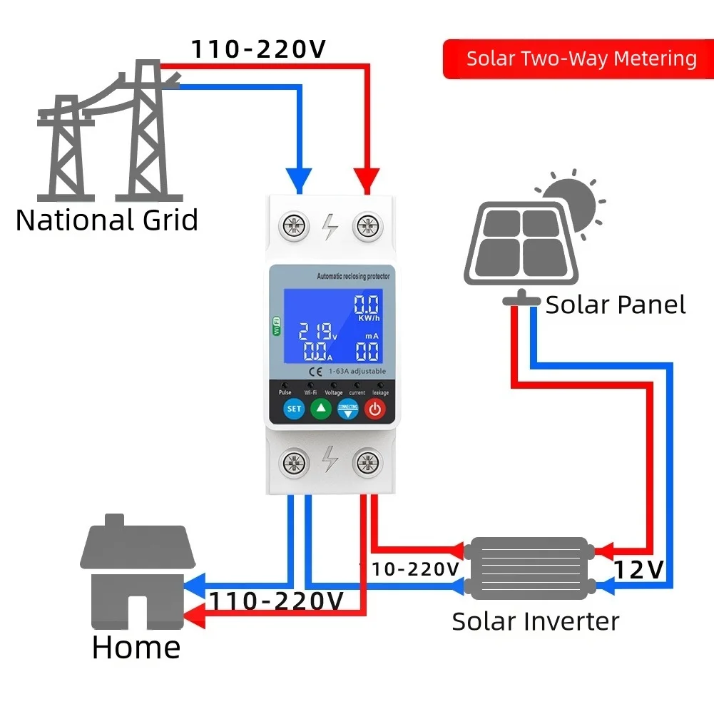 

Умный автоматический выключатель с дистанционным управлением с защитой от перегрузки, повышенного/пониженного напряжения и защитой энергии для мониторинга энергии