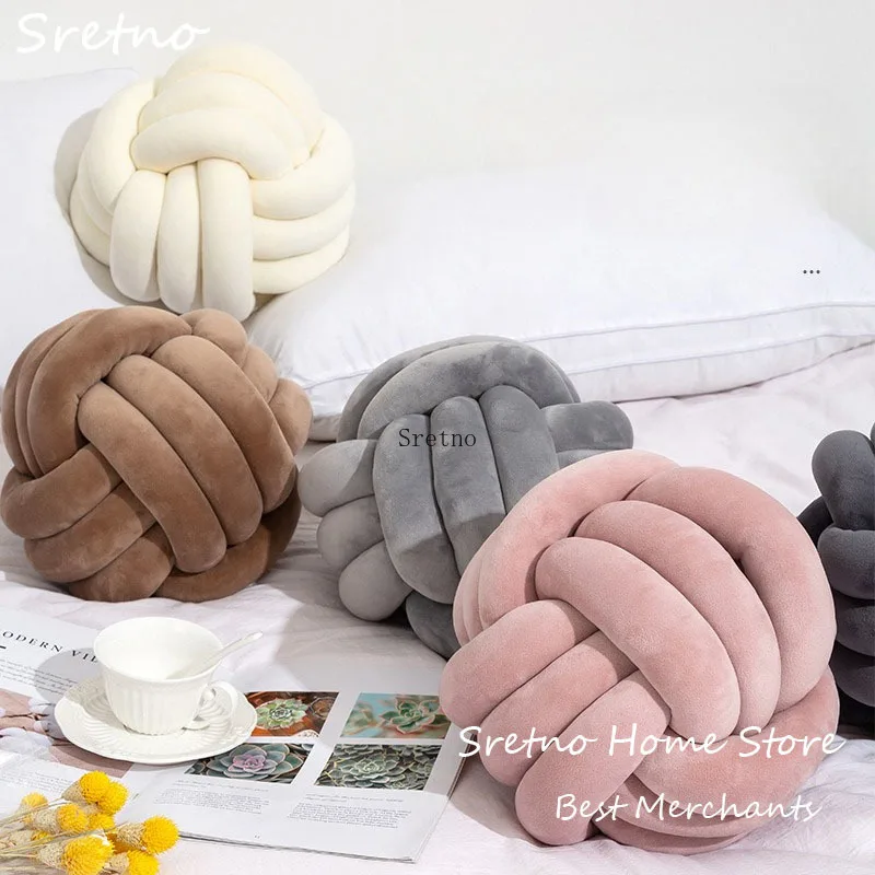 

Nordic Plush Spherical Pillow Hand Woven Velvet Cushion Pad Window 3-Strand Woven Cushions Home Decorations cojines para auto