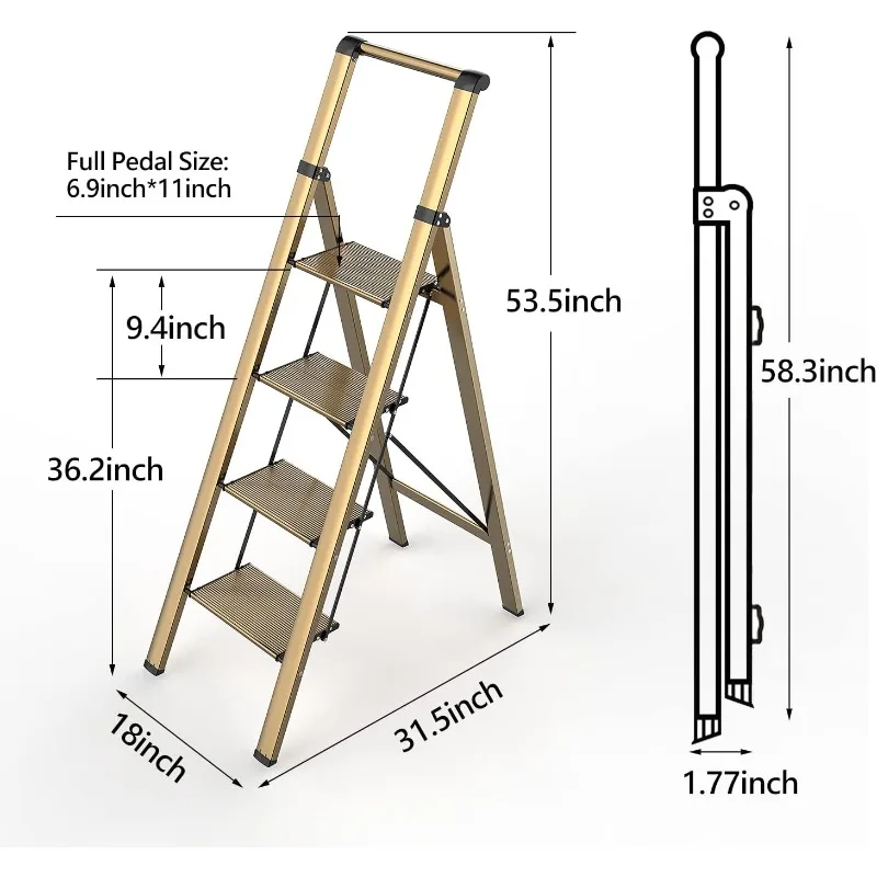 

4 Step Ladder, Folding Step Stool with Anti-Slip Wide Sturdy Pedal and Handgrip, Portable Lightweight Aluminum Stepladder