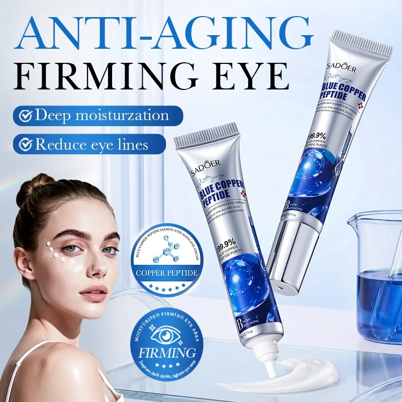 Crema para ojos con péptidos de cobre azul y extracto de salmón, antiarrugas, antidesvanecimiento, para ojeras, bolsas debajo de los ojos, antienvejecimiento, líneas finas, efecto lifting y reafirmante.