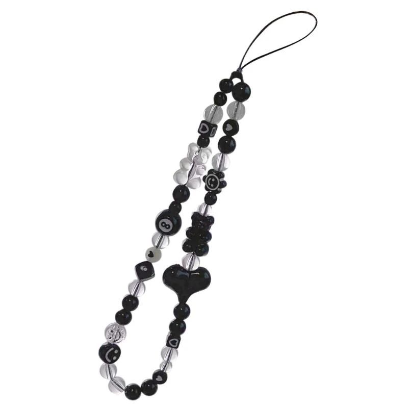 P9FE Handy-Zubehör, Harz, Bär, Würfel-Herz, Perlen-Lanyard, Handgelenkschnur für Frauen, handgefertigte Handykette, Handy-Gurt – Detail 1