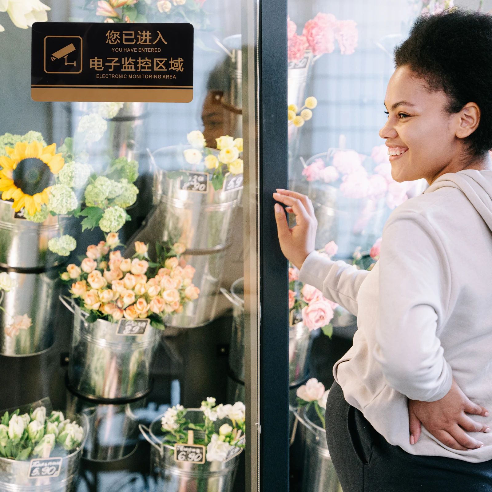 2pcs Monitoring Warning Sign Public Area Acrylic Reminder Board Smooth Surface For Shops Malls Hotels Traffic Safety