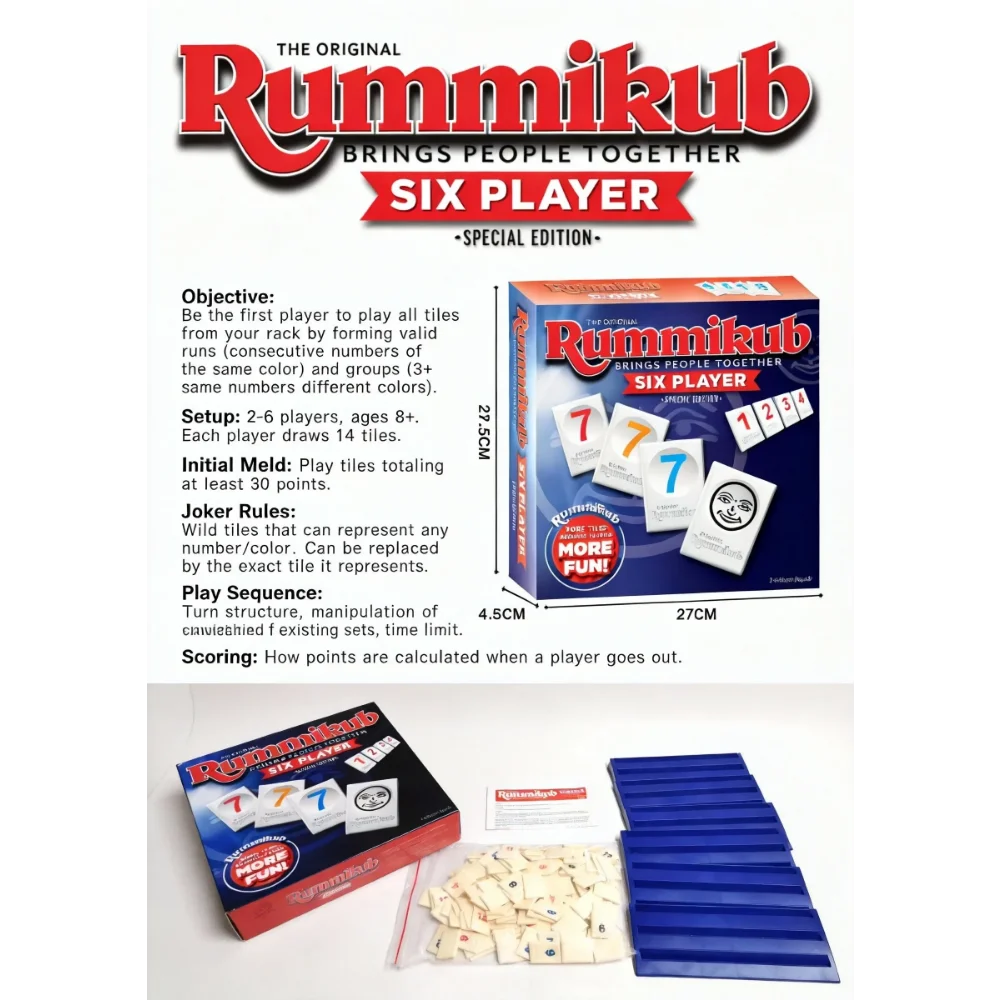 

Оригинальная игра Rummikub для 6 игроков, семейная настольная игра для взрослых и детей, объединяющая людей.