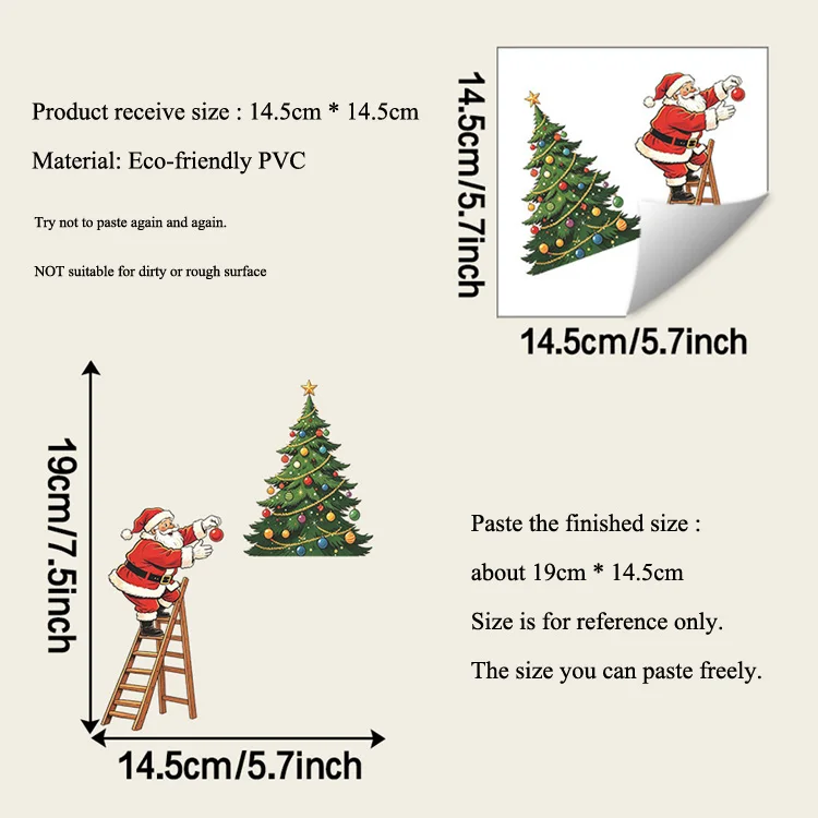 Weihnachtsmann klettert die Treppe hinauf Weihnachtsbaum Schalteraufkleber Raumdekoration Wandbild Neujahrs-Steckdosendekor Selbstklebende Wandaufkleber – Detail 1