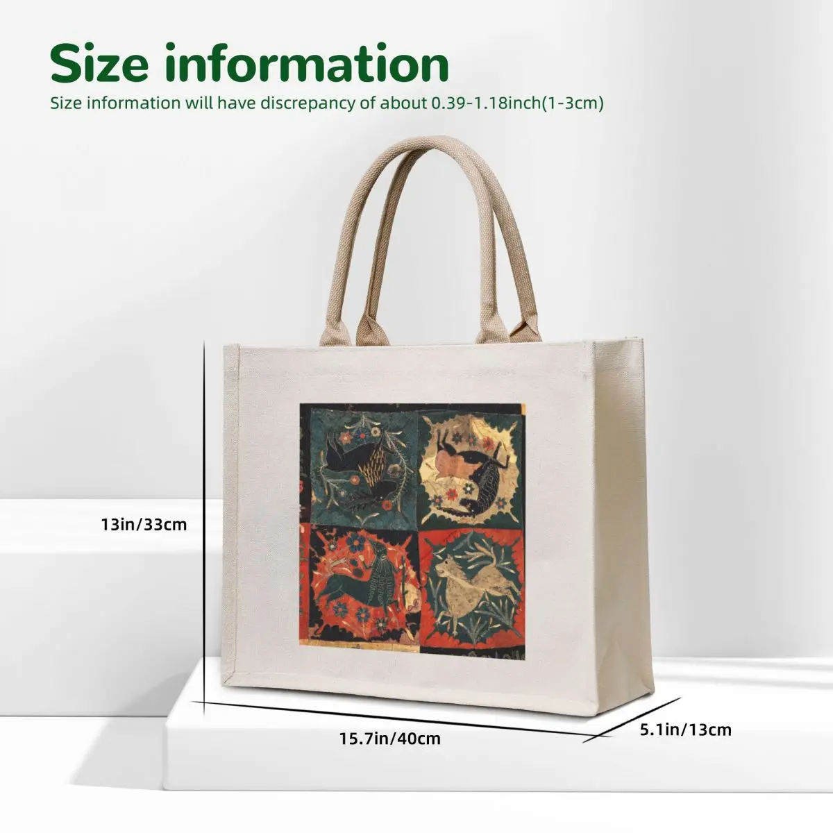MEDIEVAL BESTIARY, DEER, UNICORN,CENTAUR AND LION Red Blue Antique Scandinavian Embroidery Tote Bag cloth bag woman