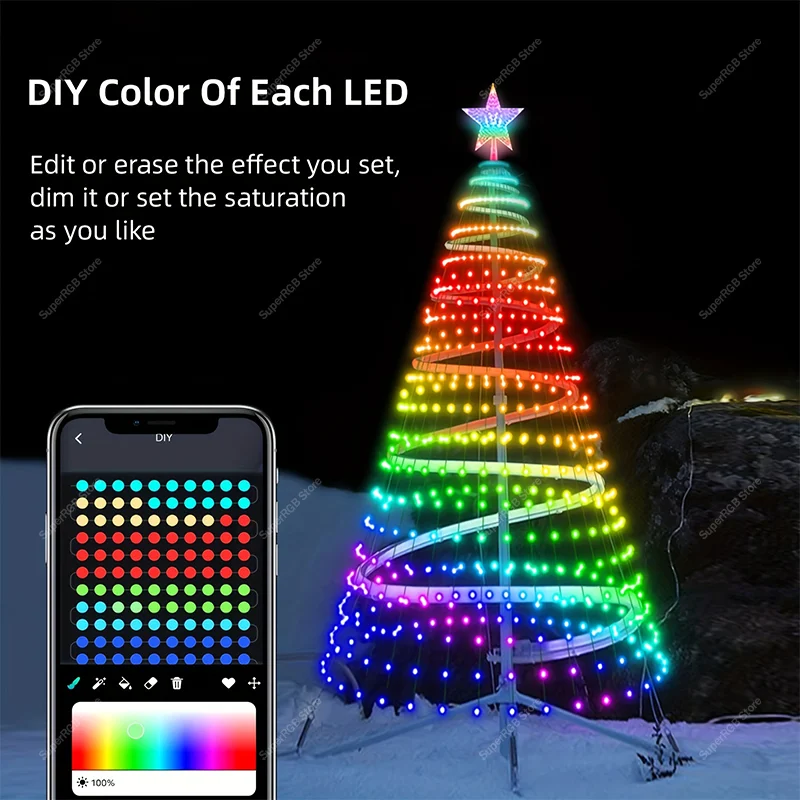 Smart Christmas Tree 2.1M 400LED Decoration Lights RGB Fairy LED String Lights DIY Remote App Control Party Festival Home Decor