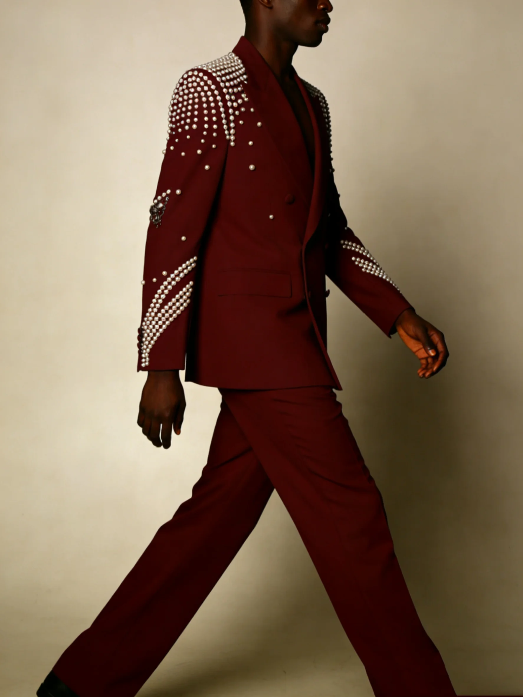 

Pearls Men Suit Set 2 Pcs Blazer+Pants Trousers Burgundy Customized Spring Cotton Formal Office Jacket Wedding Tuxedos Prom Coat