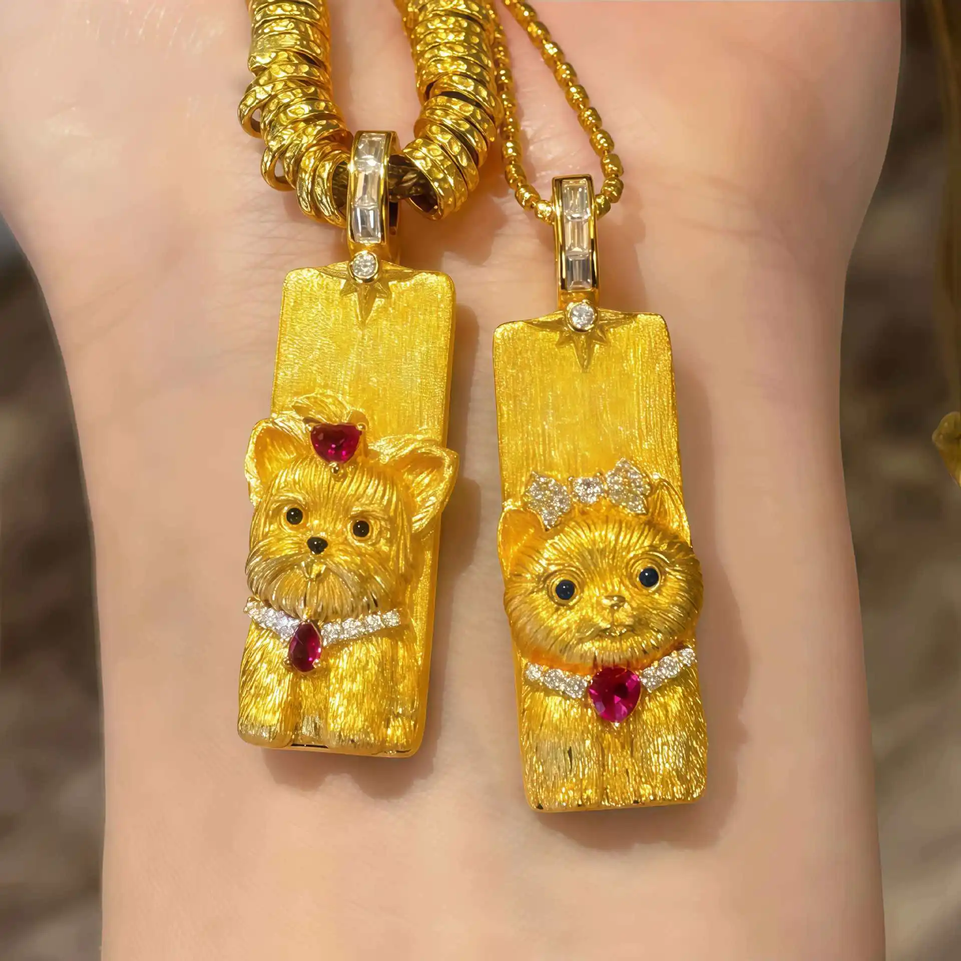 

Lively & Cute Zircon Adorable Shiba Inu Pendant Necklace For Women 24K Gold AU999, Full of vitality and girlish charm