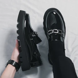 New Men Patent Leather Oxfords Slip On Thick Tottom For Male Derby Shoes Casual Original Loafers Mens Fashion Formal Dress Shoes