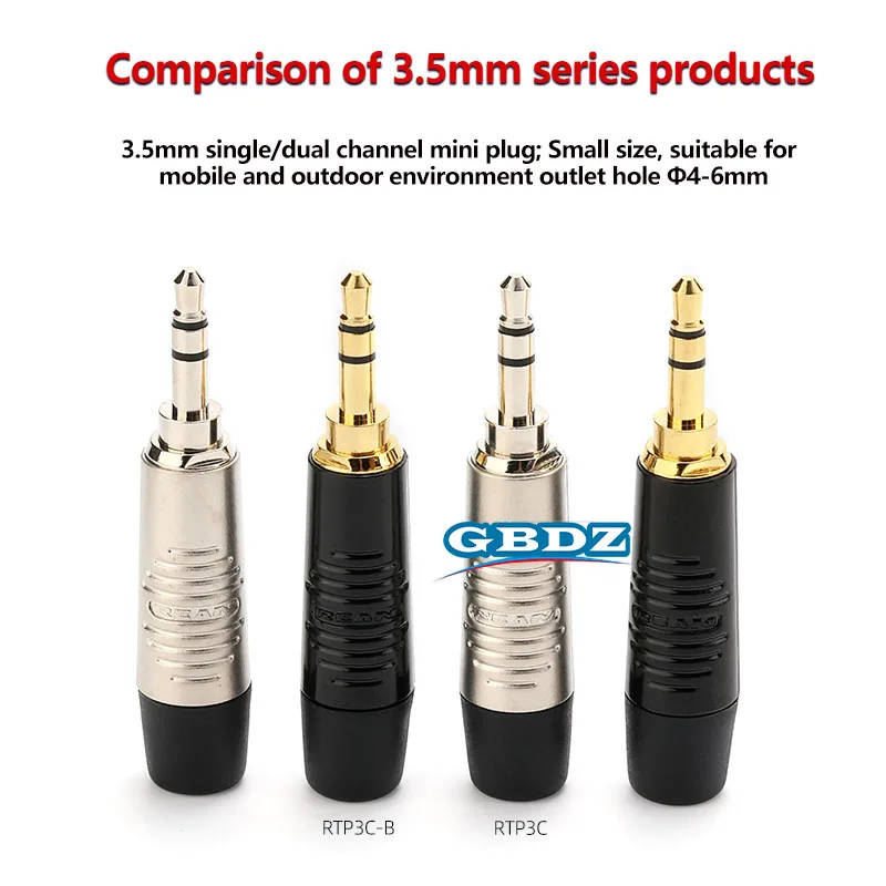 REAN Schwarze Hülle Vergoldeter/Versilberter Schweißstecker RTP3C-B Kleiner 3-Poliger 3,5mm Stereo-Kopfhörer Audio-Verstärker Geräteanschluss – Detail 4