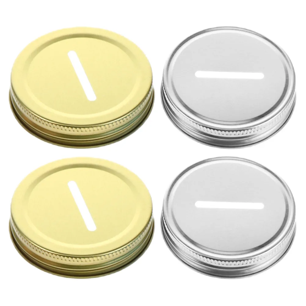 4Pcs Mason Jar Coin Slot Lids Replacement Metal Caps for DIY Piggy Bank Saving Change Storage Covers Coin Slot Bank Lid