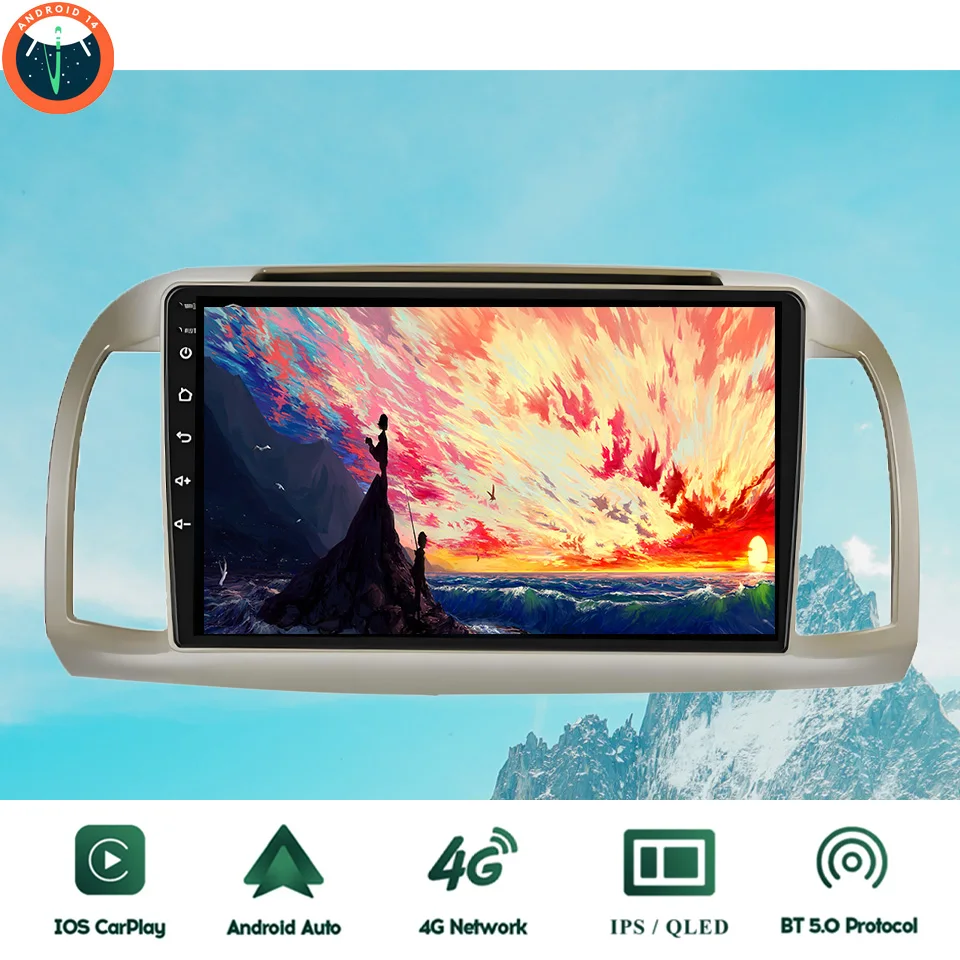 9 ''QLED Android 14 8G Ram GPS para coche Navi reproductor Multimedia de vídeo y música para Nissan March K12 2002 - 2010 unidad principal estéreo automática