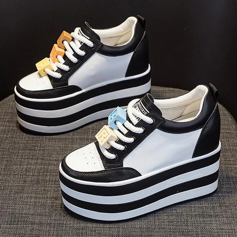 

12 см дизайнерские женские осенне-весенние туфли из коровьей натуральной кожи на скрытом каблуке, женские цветные кроссовки на танкетке, туфли на толстой подошве