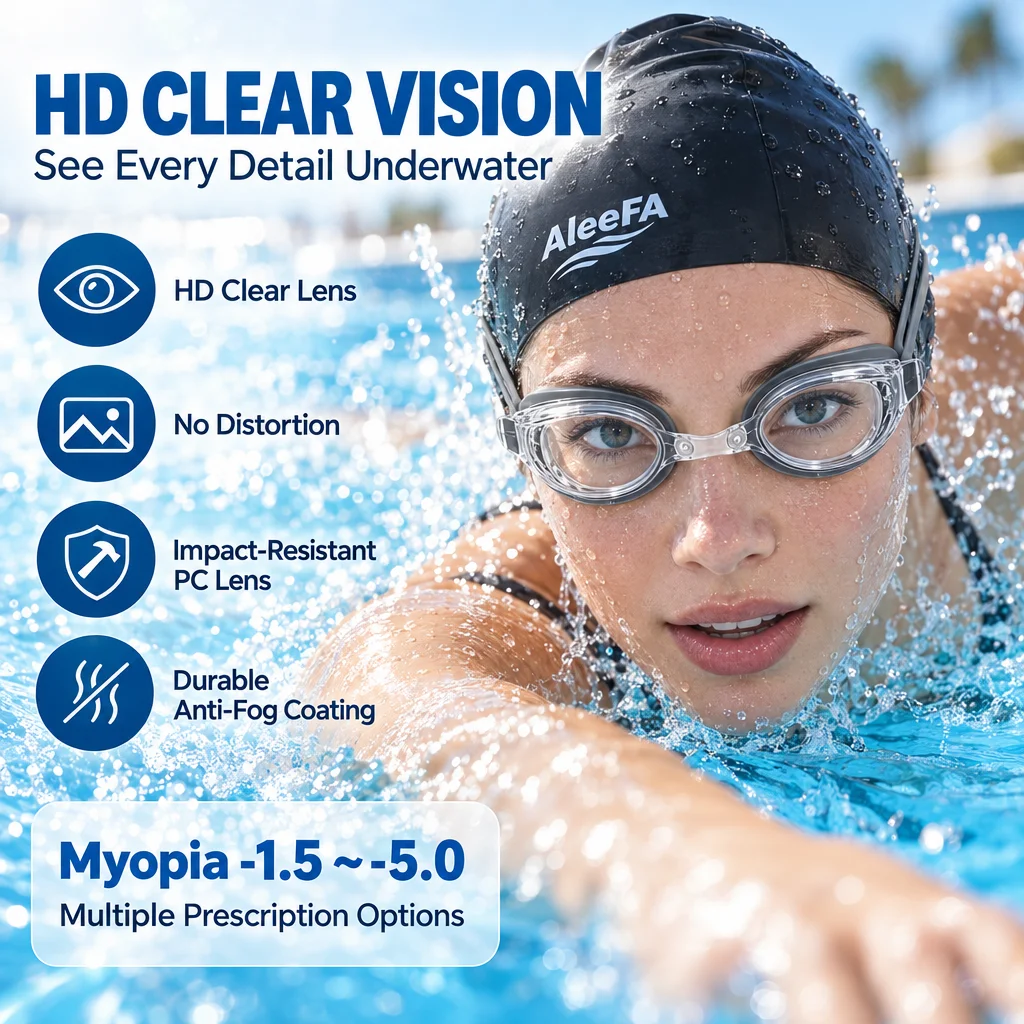 Men Women Competition Myopia Swimming Goggles – Anti-Fog Hydrodynamic Race Eyewear, -1.5 to -5.0, Replaceable Nose Bridge