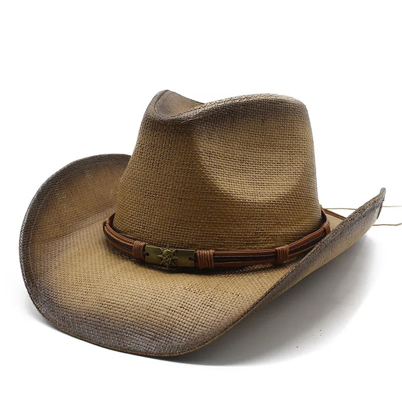 Hand Painted Straw Cowboy Hat Men And Women Summer Sun Hat Rolled Brim Straw Hat Wide Brim Beach Sun Protection Hat