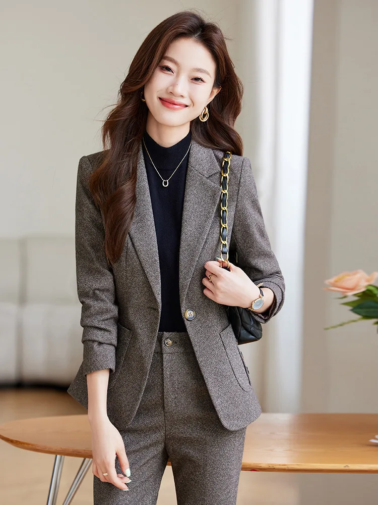 Trajes de negocios de tela de alta calidad para mujer, trajes de pantalón para mujer, Blazers profesionales de oficina para mujer, trajes profesionales, conjunto de Ropa de Trabajo