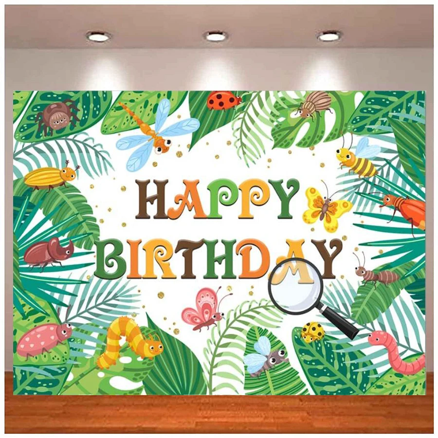 

Bug Birthday Party Supplies Photography Backdrop Tropical Leaves Insect Butterfly Bee Newborn Baby Shower Background Decorations