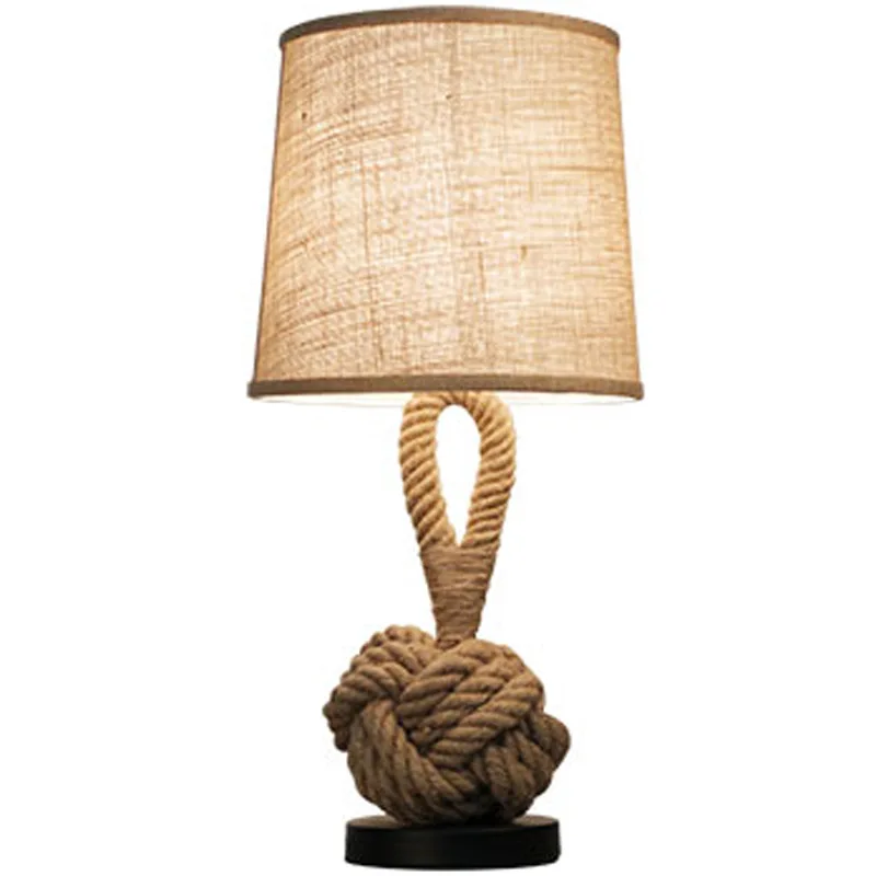 American Creative Table Lamp Retro Linen Bedside Light Bedroom Study Office Hotel Room Light Hemp Rope Decorative Desk Lamp