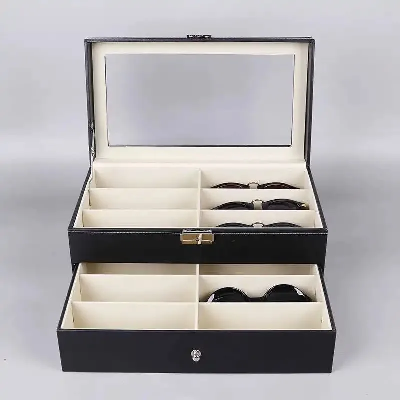 Luxury Sunglass Organizer Faux Leather Eyeglasses Collector Eyewear Display Case Storage Box Closet Organizer Storage Containers