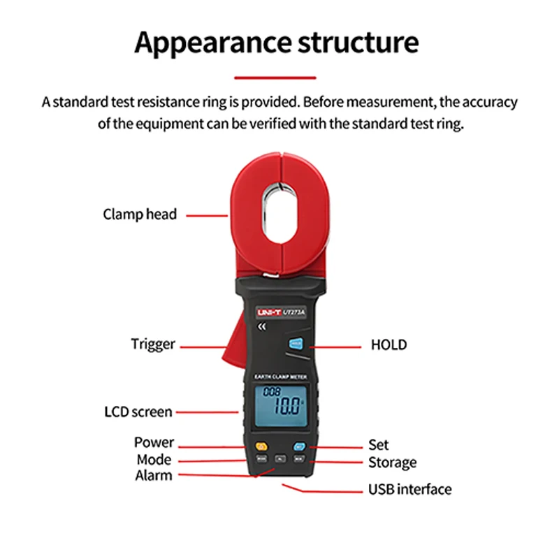 UNI-T المشبك اختبار مقاومة الأرض UT273A UT273B المتبادل التعريفي الأرض المقاومة متر حلقة تستر تسرب الاختبار الحالي