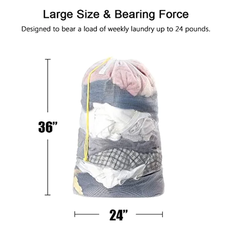 ABNQ 5Pcs Drawstring Mesh Laundry Bag Extra Oversized with Shoulder Strap Suitable for University Dormitory&Home 60cmx90cm