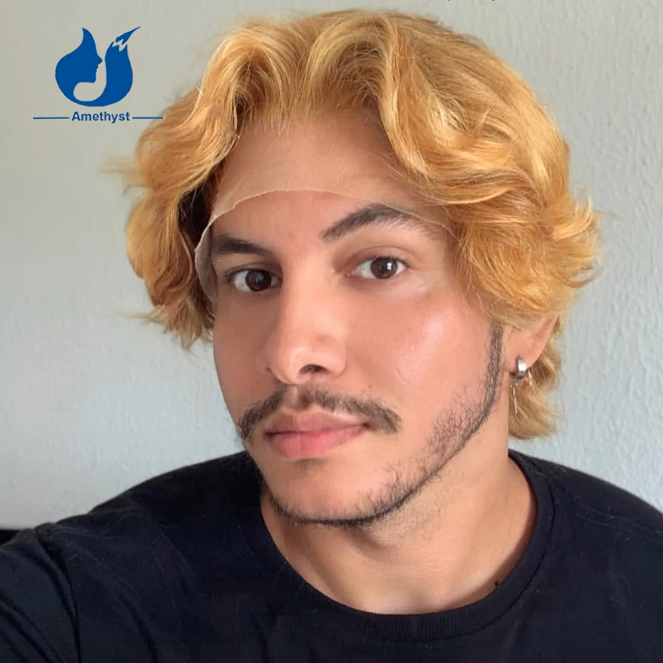 

Аметист Природная волна # 27 блондинка, бразильский парик из человеческих волос Remy, 13x6, парик спереди, средняя/боковая часть, предварительно выщипанные вьющиеся для мужчин