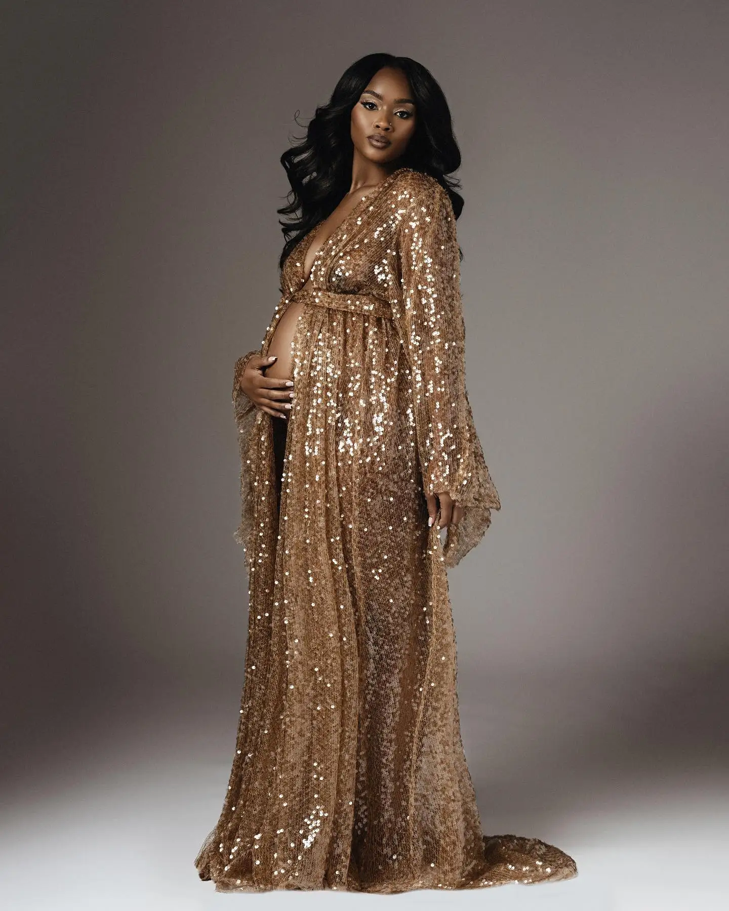 custom custom Shining Gold Sequins Sexy Maternity Dress Photoshoot Plus Size Pregnancy Photography Gown for Baby Shower#18472