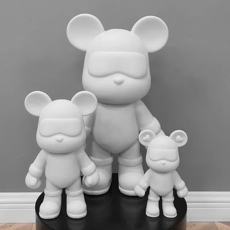 Graffiti Painted Fluid Bear White Body Ornaments Animal Figurines DIY Handmade Personalized Model Home Decor Desktop Decoration