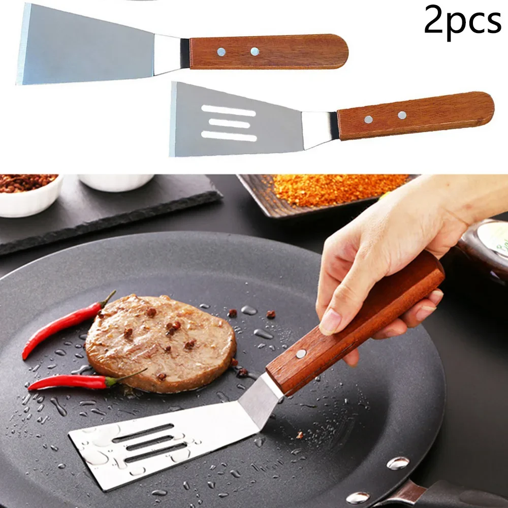 4PCS Kitchen Restaurant Stainless Steel Spatula Cooking Shovel with Wood Handle Cooking Spatulas Cookware for Japanese Cuisine