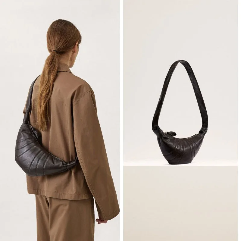 

Cow horn bun, croissant, lazy style, versatile crossbody bag, women's new style, niche texture, soft leather dumpling bag