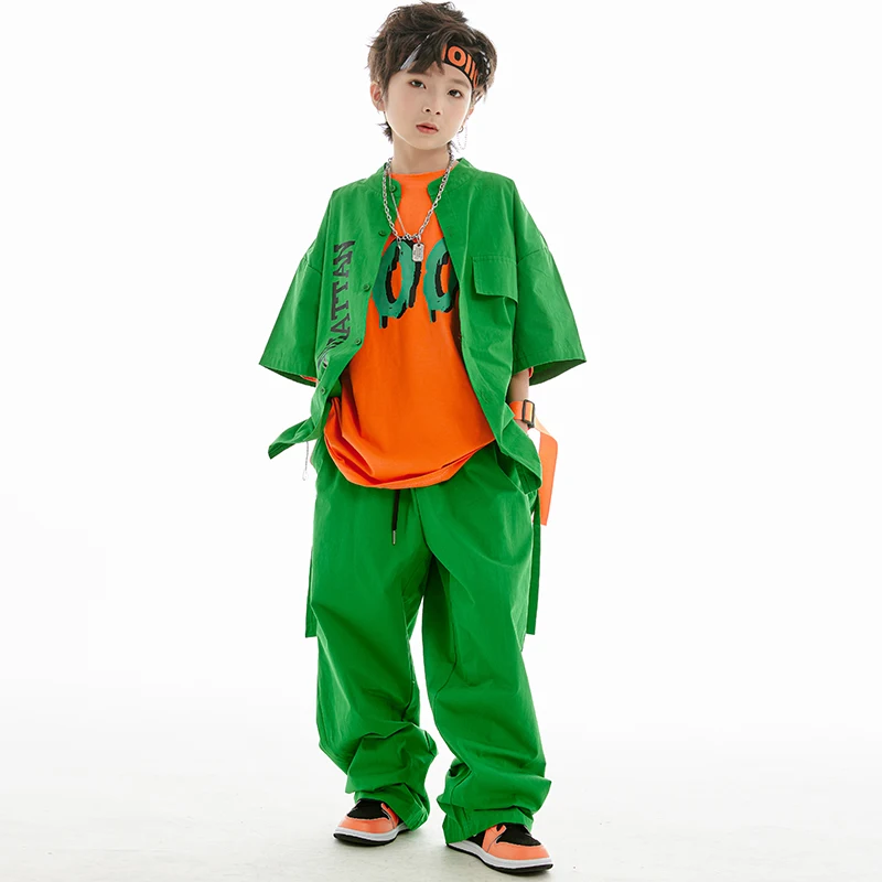 2023 Kids Hip Hop Clothing Short Sleeves Shirt Pants For Boys Hiphop Performance Costume Girls Jazz Dance Clothes Loose BL10450