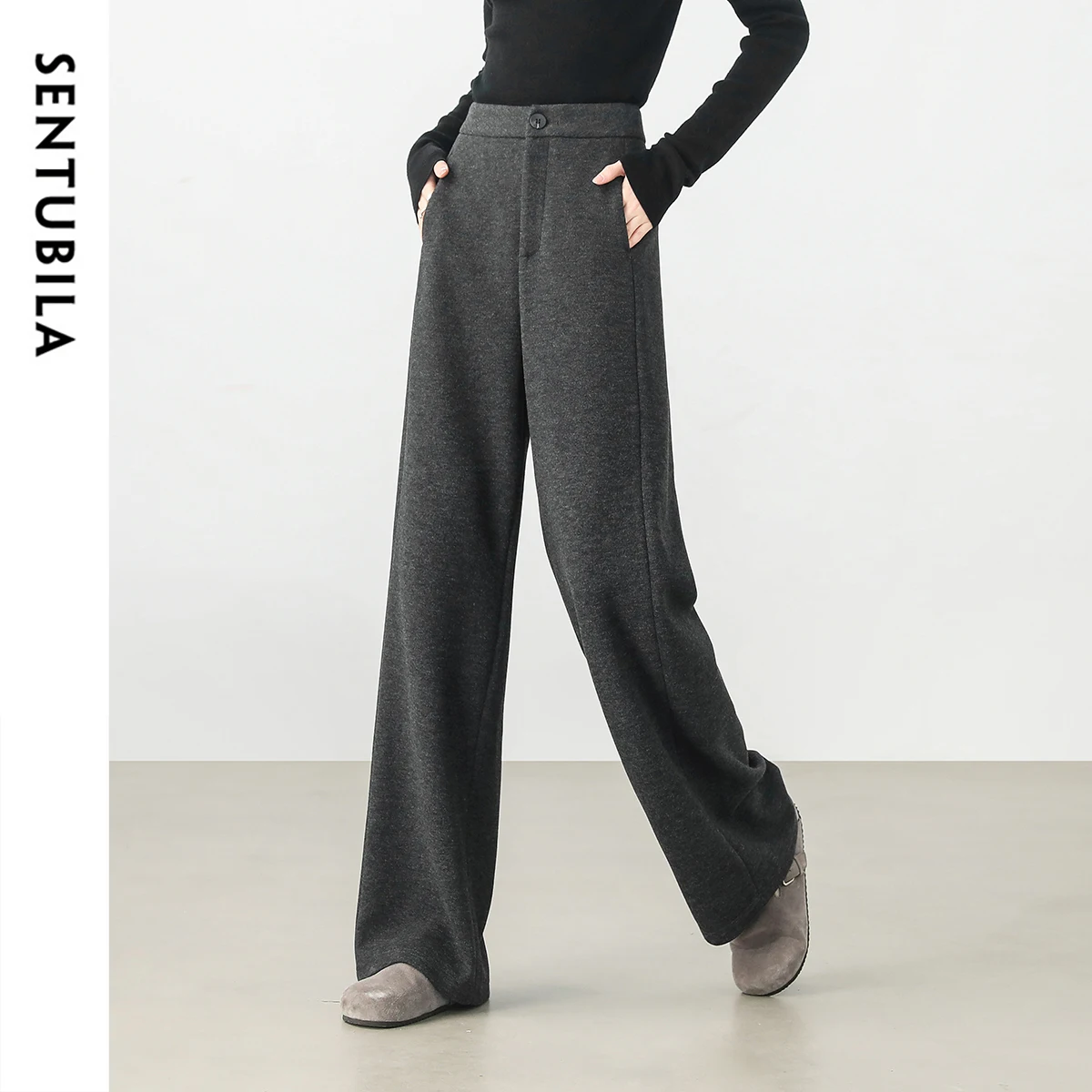 SENTUBILA gris pantalon femme pantalon 2025 automne automne décontracté Simple taille haute pantalon droit tempérament bas 144K58937