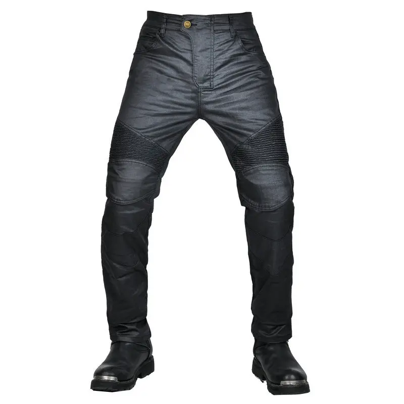 New Motorcycle Men Retro Fitted Coated Pants Motocross Motorcycle Racing Riding Jeans Anti-drop with CE Protective Gear Trousers
