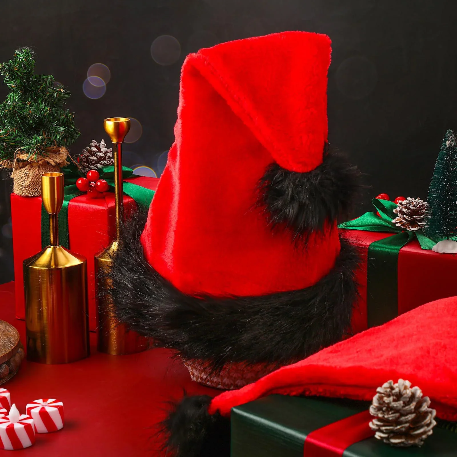 Red Christmas Adult Black Edge Plush Hat Festive Atmosphere Dress Up Props Accessories Comfortable